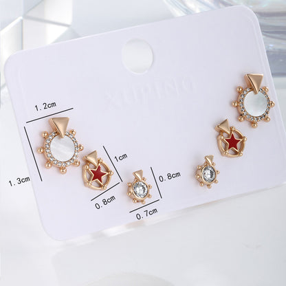 Creative Rudder Mother-of-pearl Star Three Pairs of Earrings Set