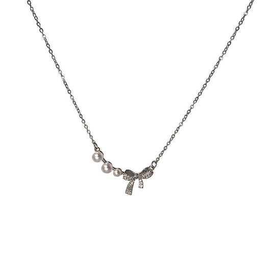 Super Fairy Bow Pearl Necklace Sweet Temperament