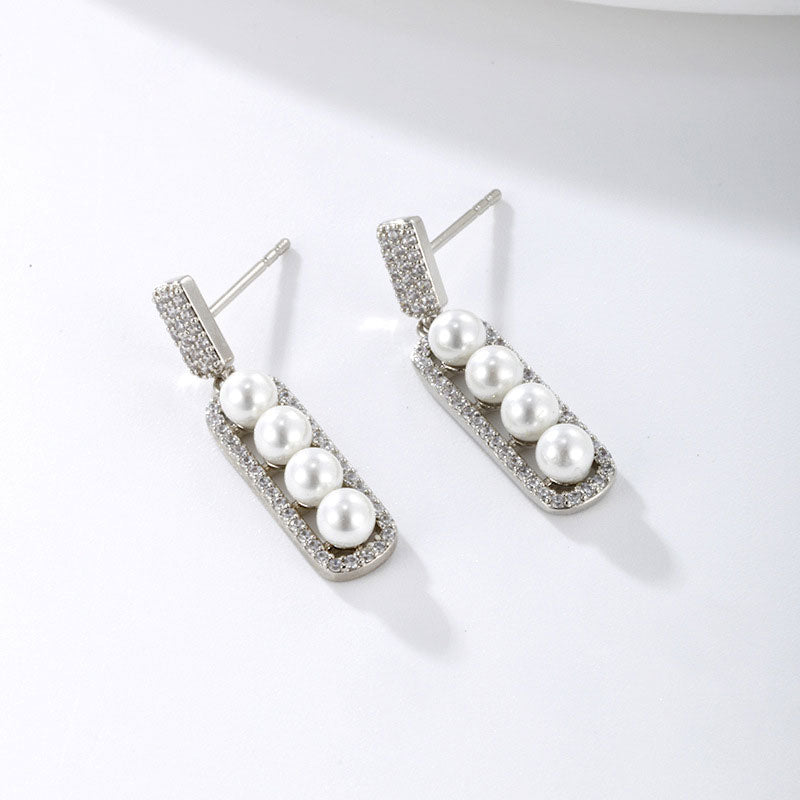 Imitation Pearl Long Square Earrings