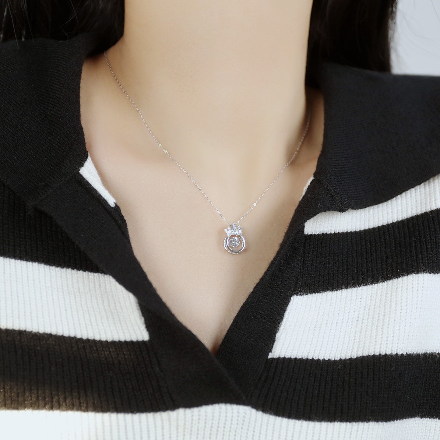 S925 Sterling Silver Crown Zircon Necklace
