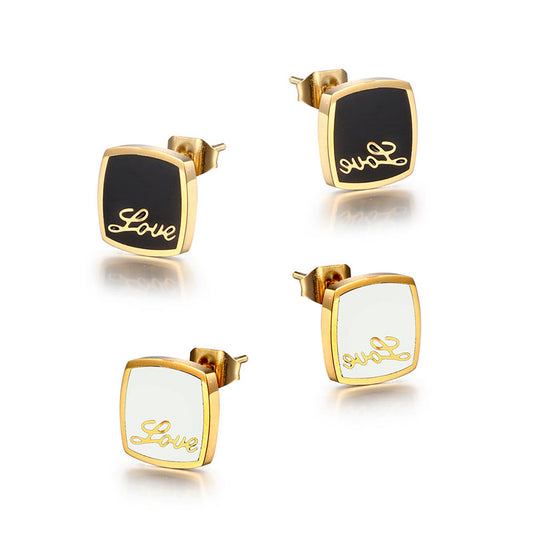 Vintage Port Style Black and White Titanium Steel Earrings