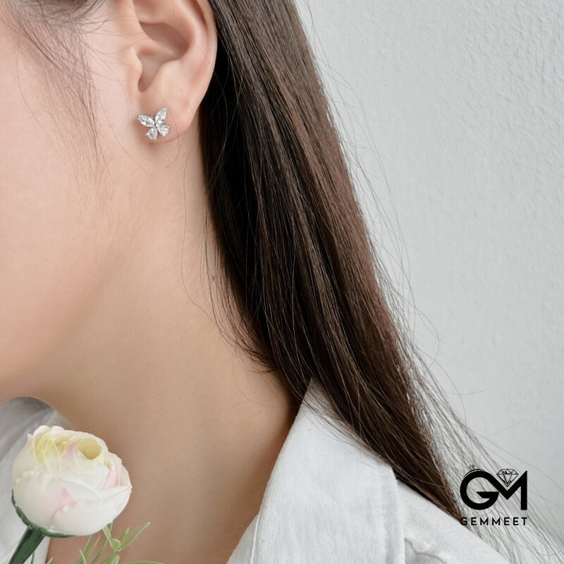 S925 Silver Pear-shaped Horse Eye Spliced Butterfly Stud Earrings