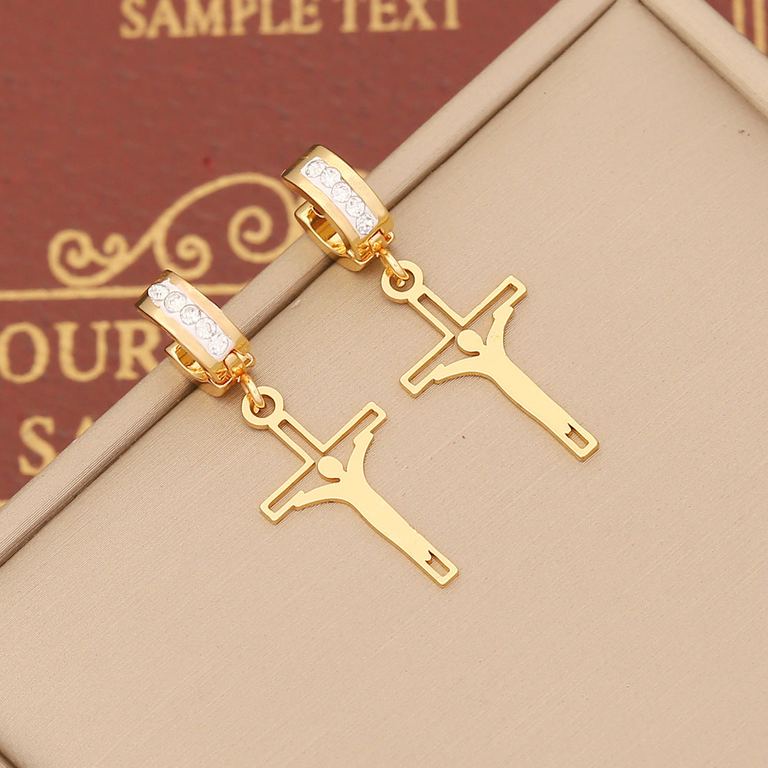 Crucifix Stainless Steel with Zircon Earrings