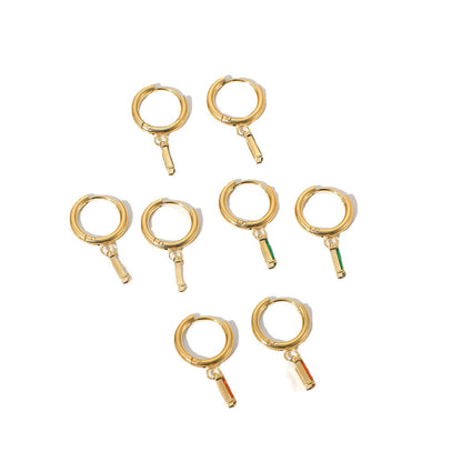 Stainless Steel Plain Hoop Green and Red Earrings