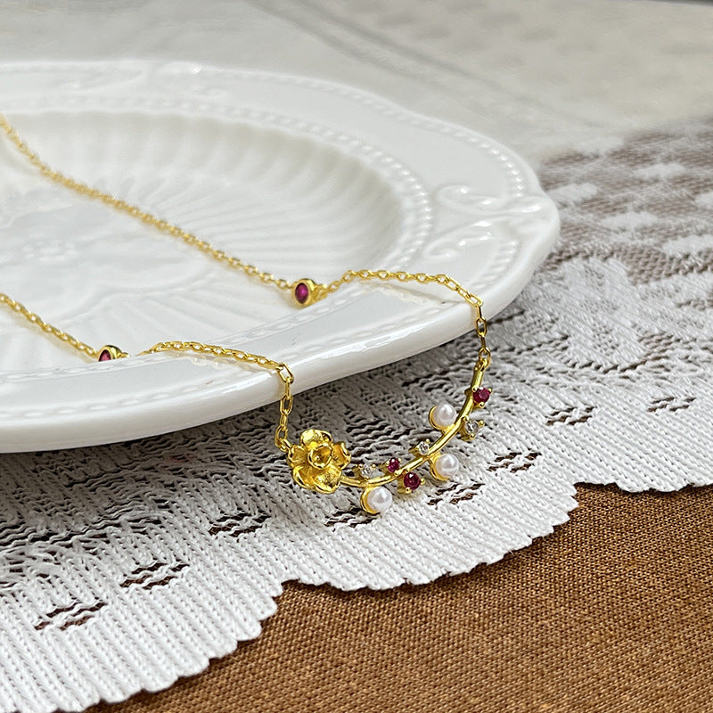 Red Tip Pearl Necklace Vintage Exquisite Daily Commute