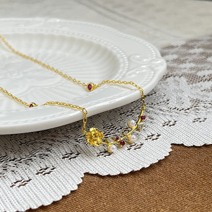 Red Tip Pearl Necklace Vintage Exquisite Daily Commute