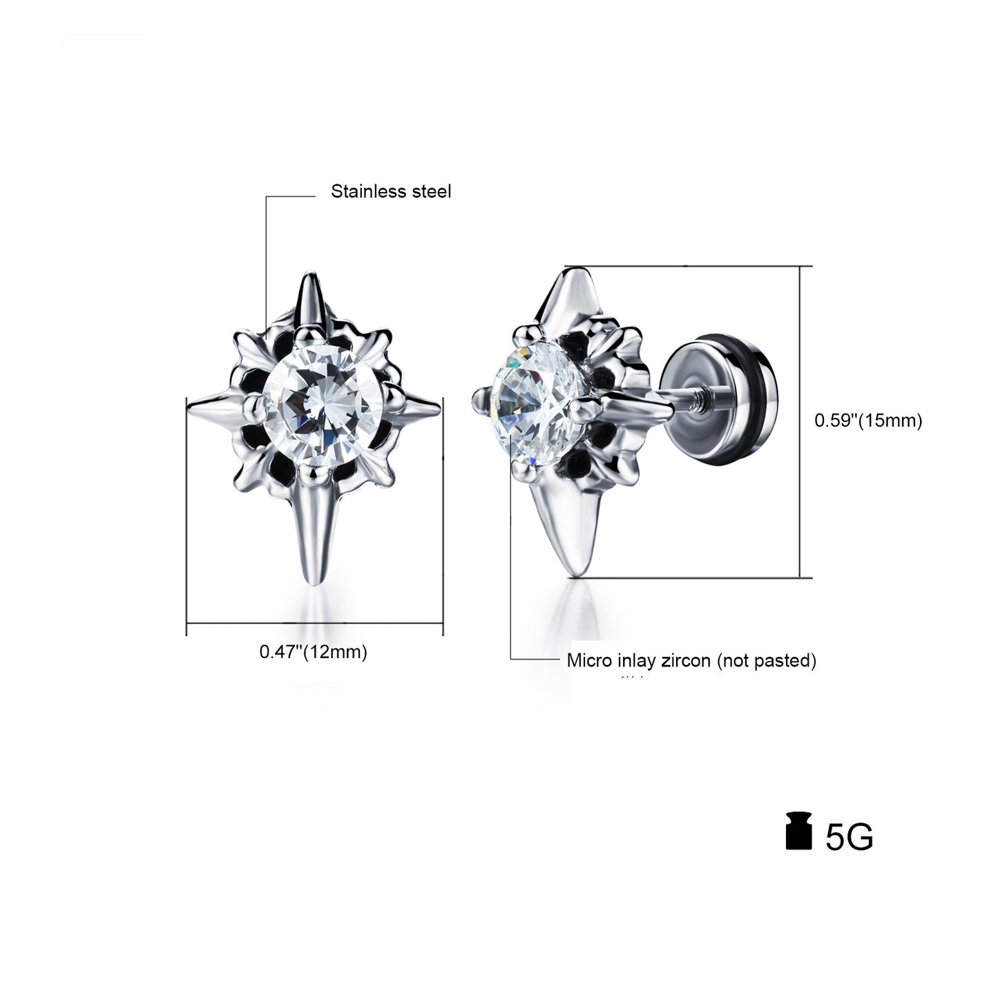 Stainless Steel Star Stud Earrings