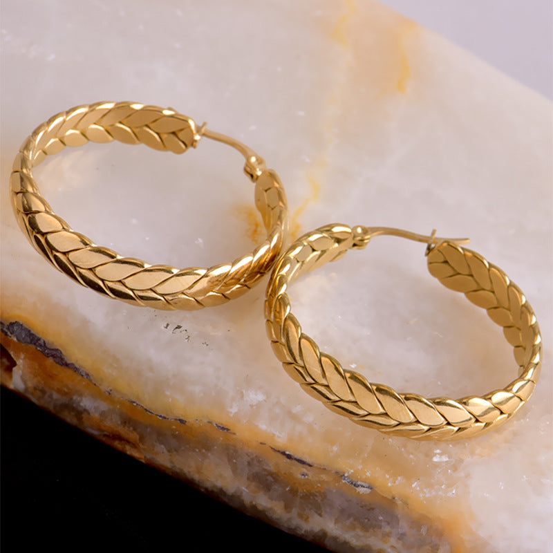 Titanium Steel Gold Coarse Round Earrings