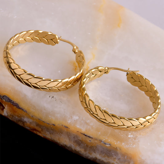 Titanium Steel Gold Coarse Round Earrings