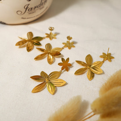 Gold Stainless Steel Petal Earrings