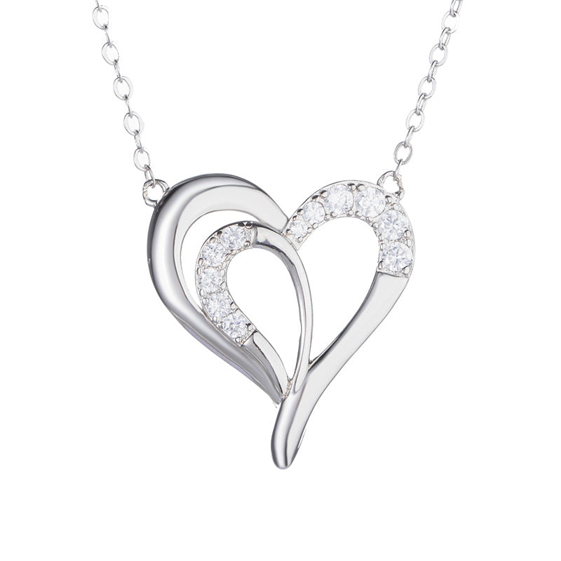 Heart-shaped Diamond Set Simple Hollow Love Necklace