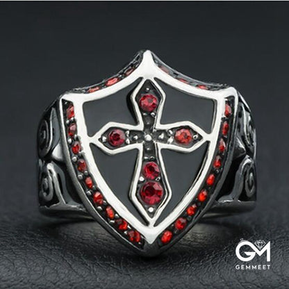 Punk Cross Red Zircon Ring