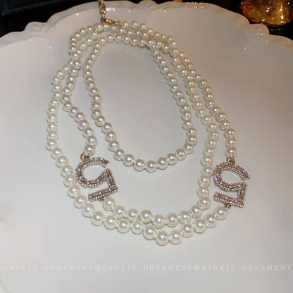 Square Digital Pearl Double Necklace