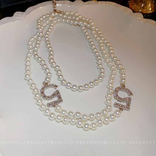 Square Digital Pearl Double Necklace