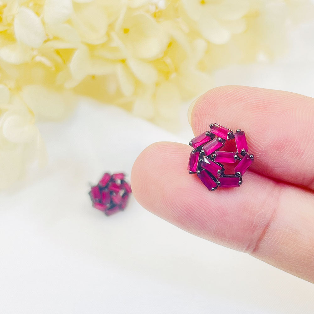 Square Snowflake Pink Zircon Earrings