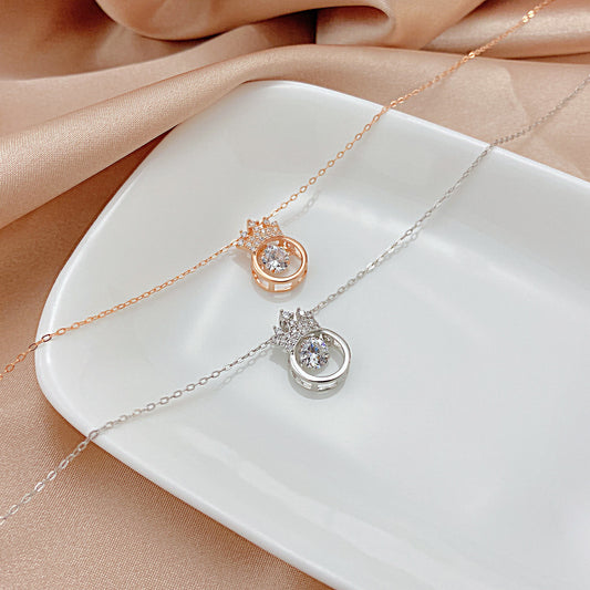 S925 Sterling Silver Crown Zircon Necklace