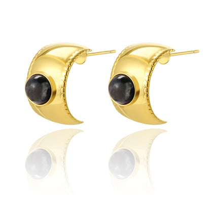 Colored Stone Stainless Steel Electric Gold-plated Earrings