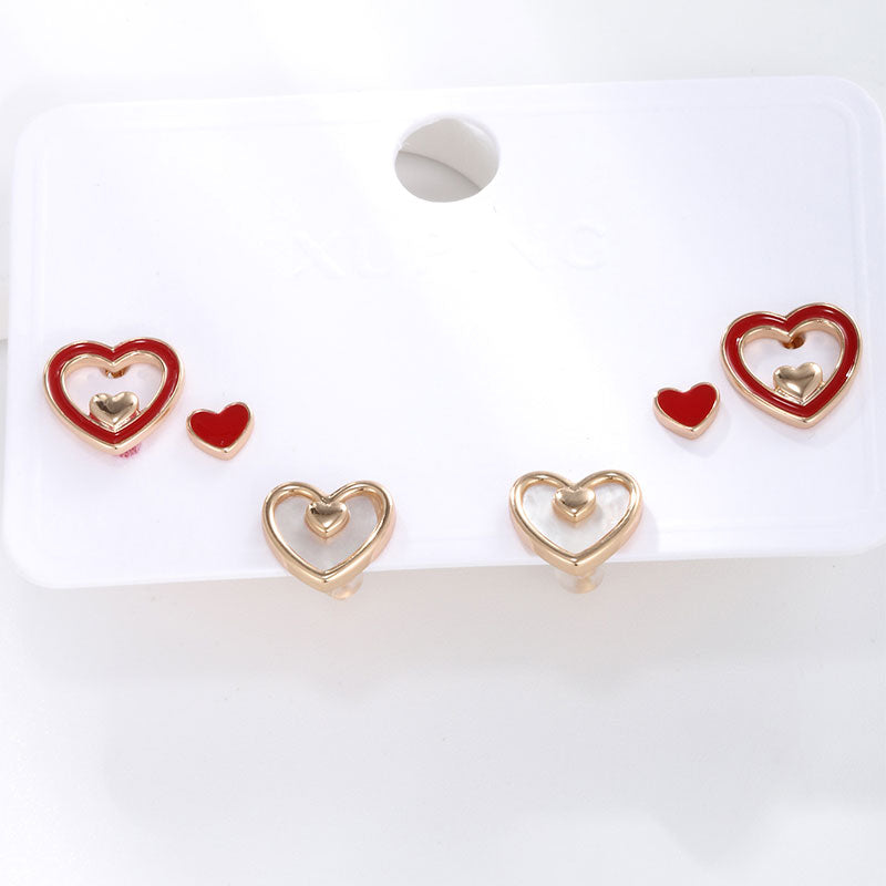 Red Drip Glazed Mother-of-pearl Love Three Pairs Nail Set