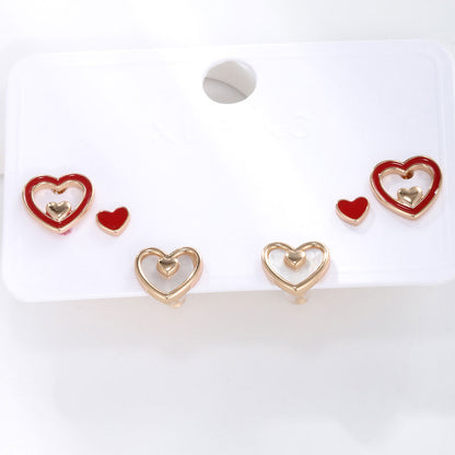 Red Drip Glazed Mother-of-pearl Love Three Pairs Nail Set