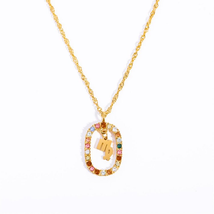 Zircon Openwork Oval Constellation Zodiac Necklace