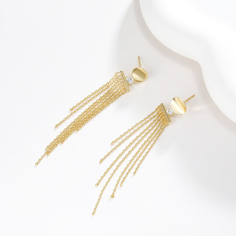 Long Tassel-encrusted Zirconia Earrings