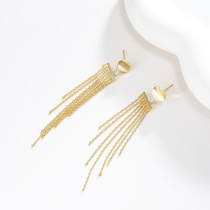 Long Tassel-encrusted Zirconia Earrings