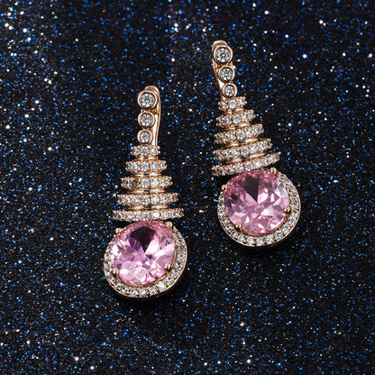 Oval Christmas Tree Full Zircon Drop Earrings for Women