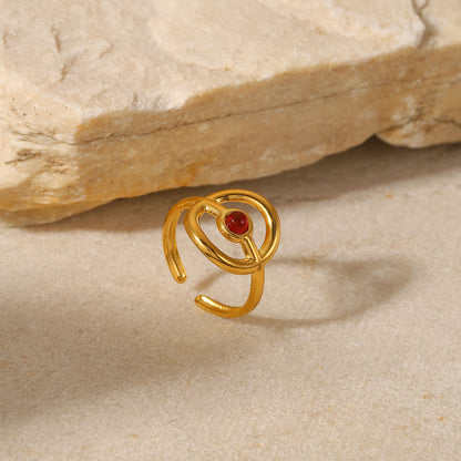 French Vintage Natural Stone Bohemia Hollow Circle Ring