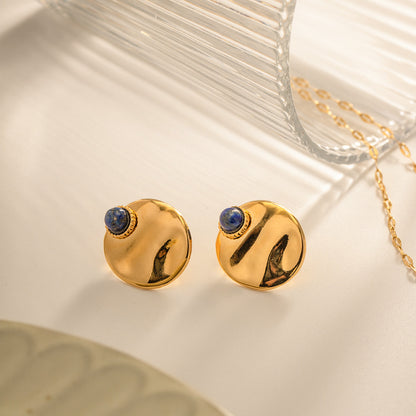 Stainless Steel Stud Earrings with Lapis Lazuli