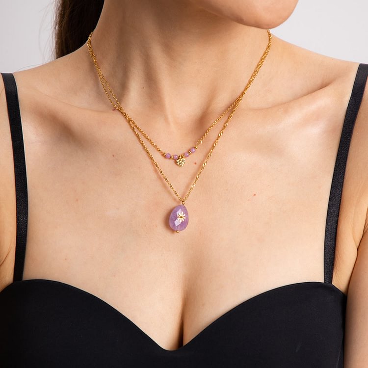 Purple Jade Heart Shape Double Layer Necklace