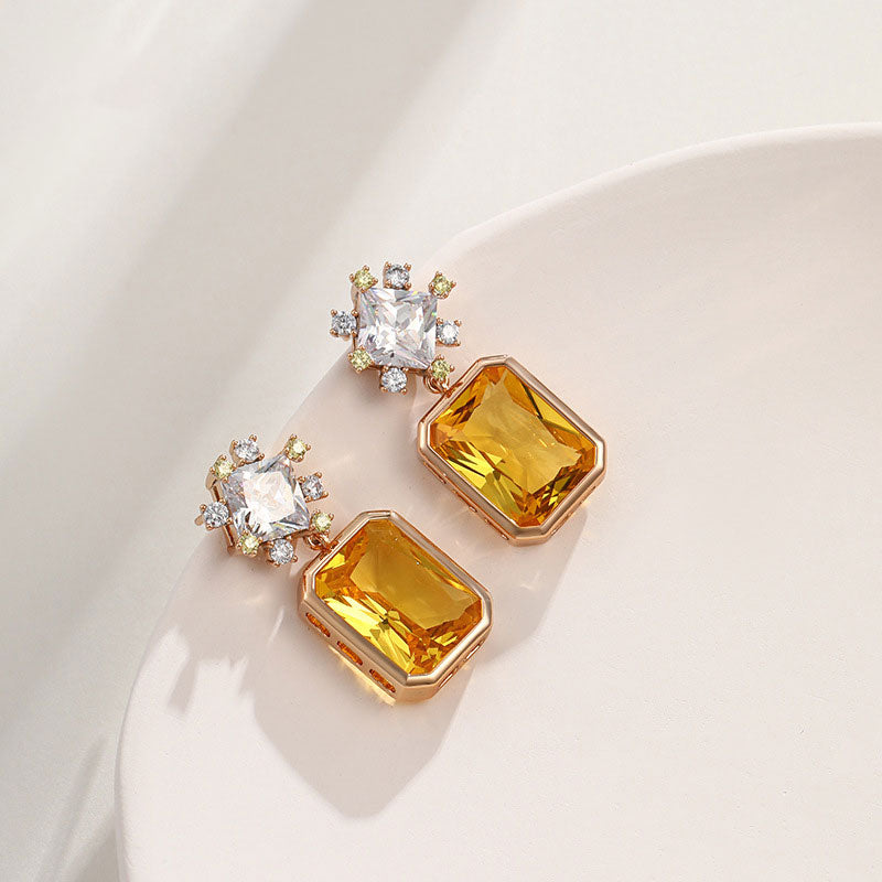 Geometric Square Color Zircon Stud Earrings for Women