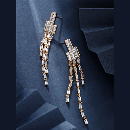 Luxurious Earrings Full of Zircon Three-layer Fringe