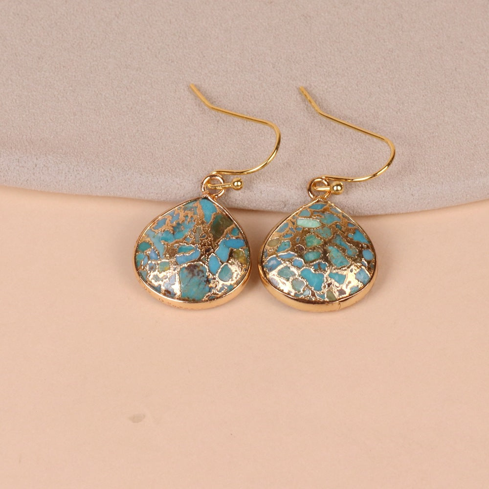 Turquoise Gold Trim Drop-Shaped Earrings