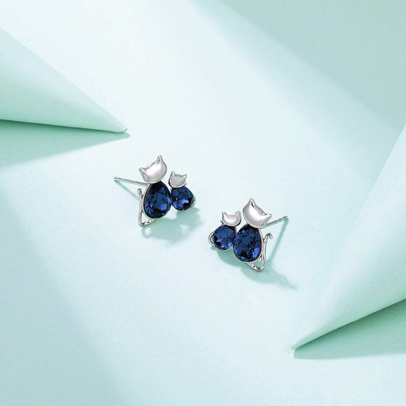 Cute Crystal Kitten Earrings for Women