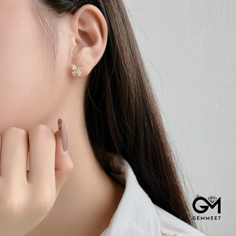 S925 Silver Pear-shaped Horse Eye Spliced Butterfly Stud Earrings