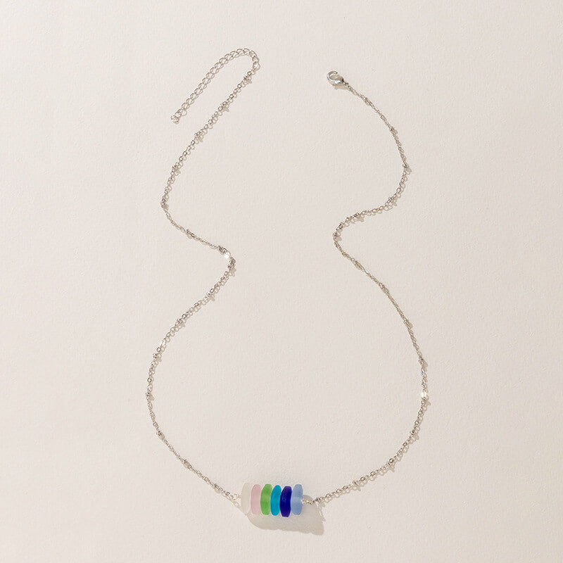 Colorful Sea Glass Geometric Design Necklace