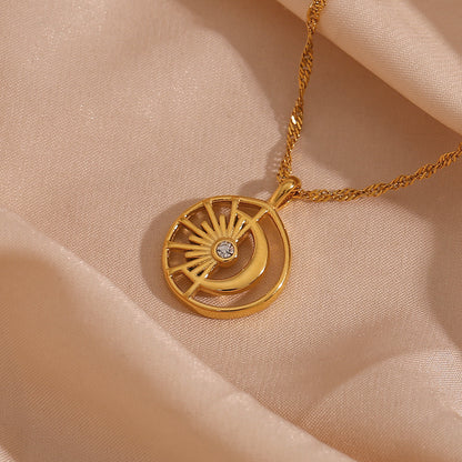 Stainless Steel Hollow Sun Moon Necklace