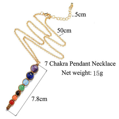 Chakra Colorful Stones Healing Rope Chain Necklace