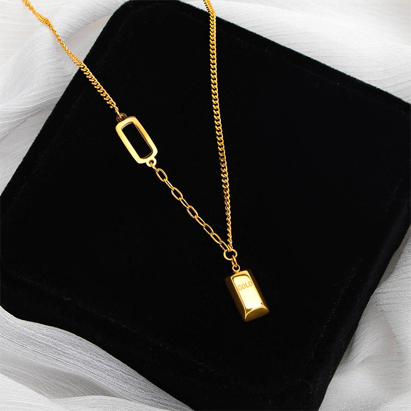 Small Brics Good Luck High-grade Gold Bar Titanium Steel Necklace