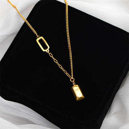 Small Brics Good Luck High-grade Gold Bar Titanium Steel Necklace