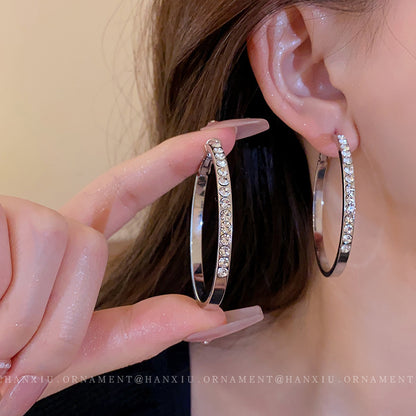 Silver Needle and Diamond Ring Earrings