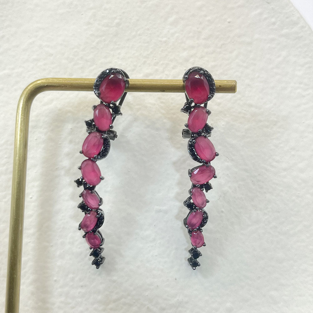Irregular Oval Shape Pink Zircon Earrings