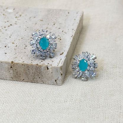 Snowflake Inlaid Light Blue Zircon Stud Earrings