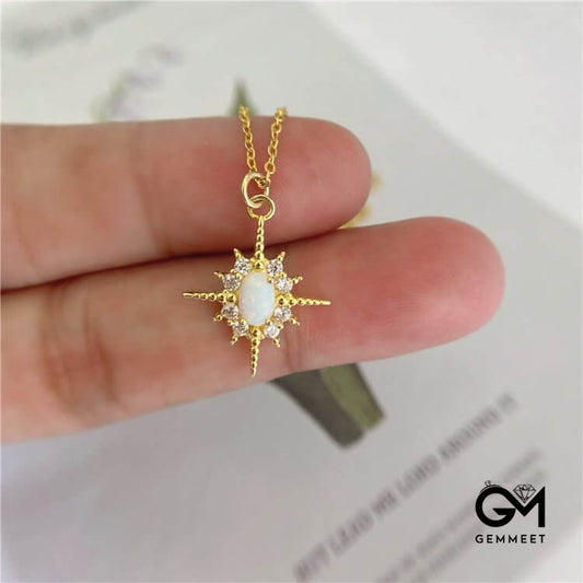 Opal White Zircon Northstar Dainty Star Necklace