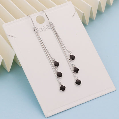 S925 Sterling Silver Four-leaf Clover Tassel Earrings