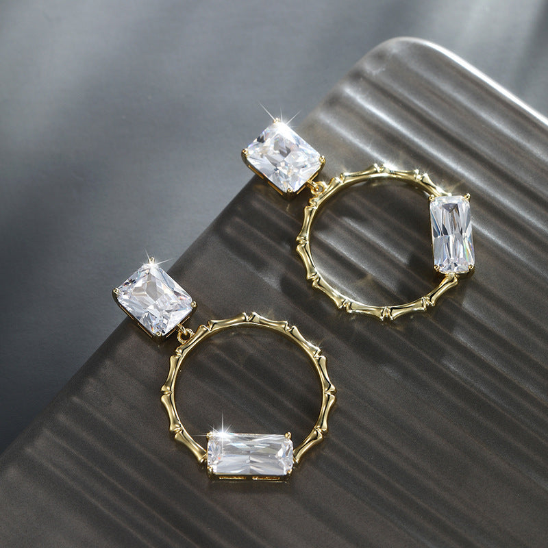 Square Emerald Ear Zircon Earrings for Women