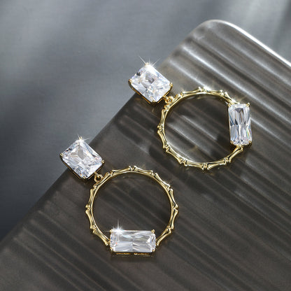 Square Emerald Ear Zircon Earrings for Women