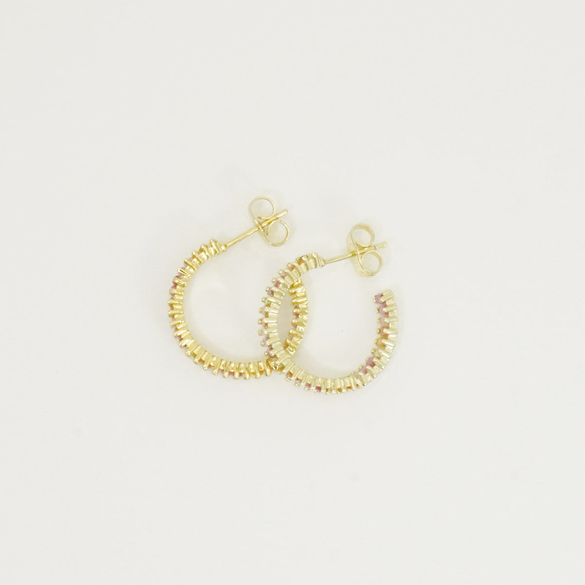 Emerald Cut Full Colored Stones Gold Hoop Earrings