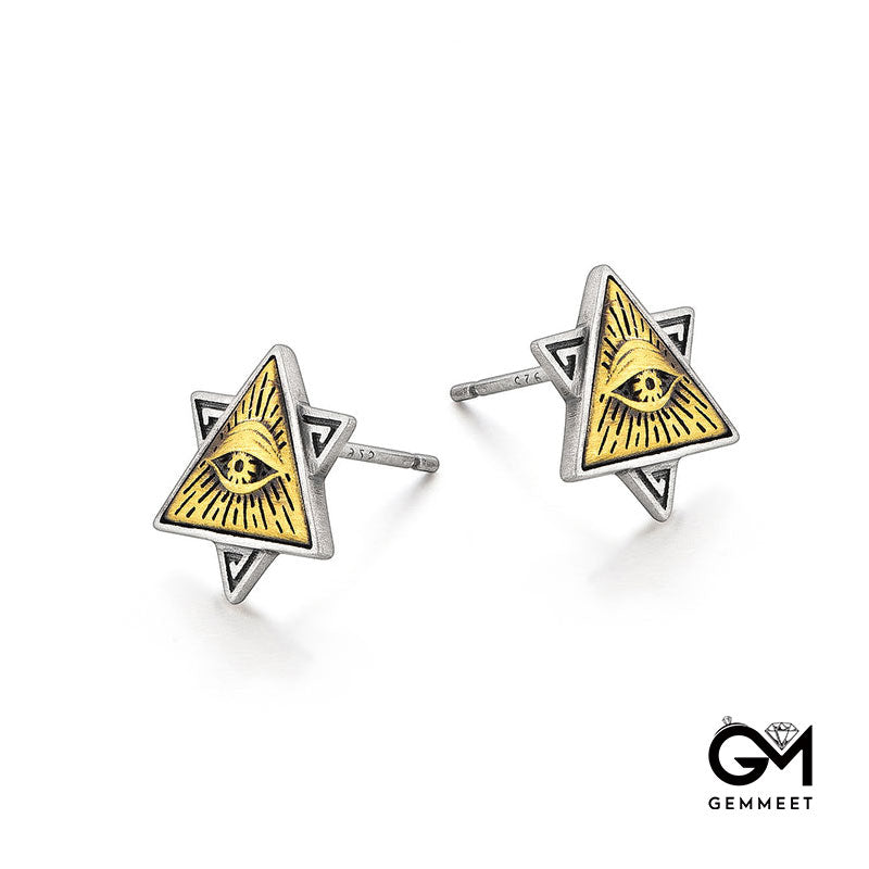 Simple Triangle Eye Of God Sterling Silver Earrings