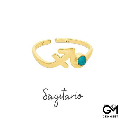 Crystal Zodiac Titanium Steel Open Adjustable Ring